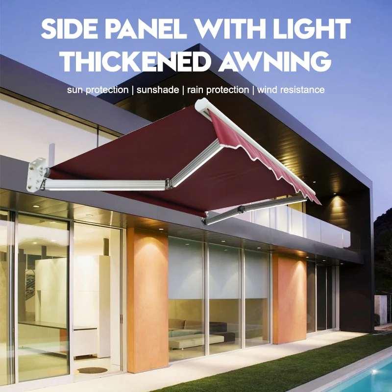 Eco Aluminum Waterproof Sunshade Pergola Canopy Restaurant Balcony Retractable Awning LED Light Customized awning