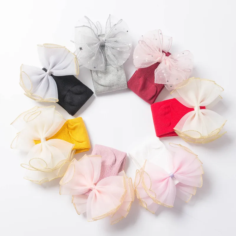 
Kids socks No MOQ Little Girls Fashion Cotton Cute organza Bow princess Socks 