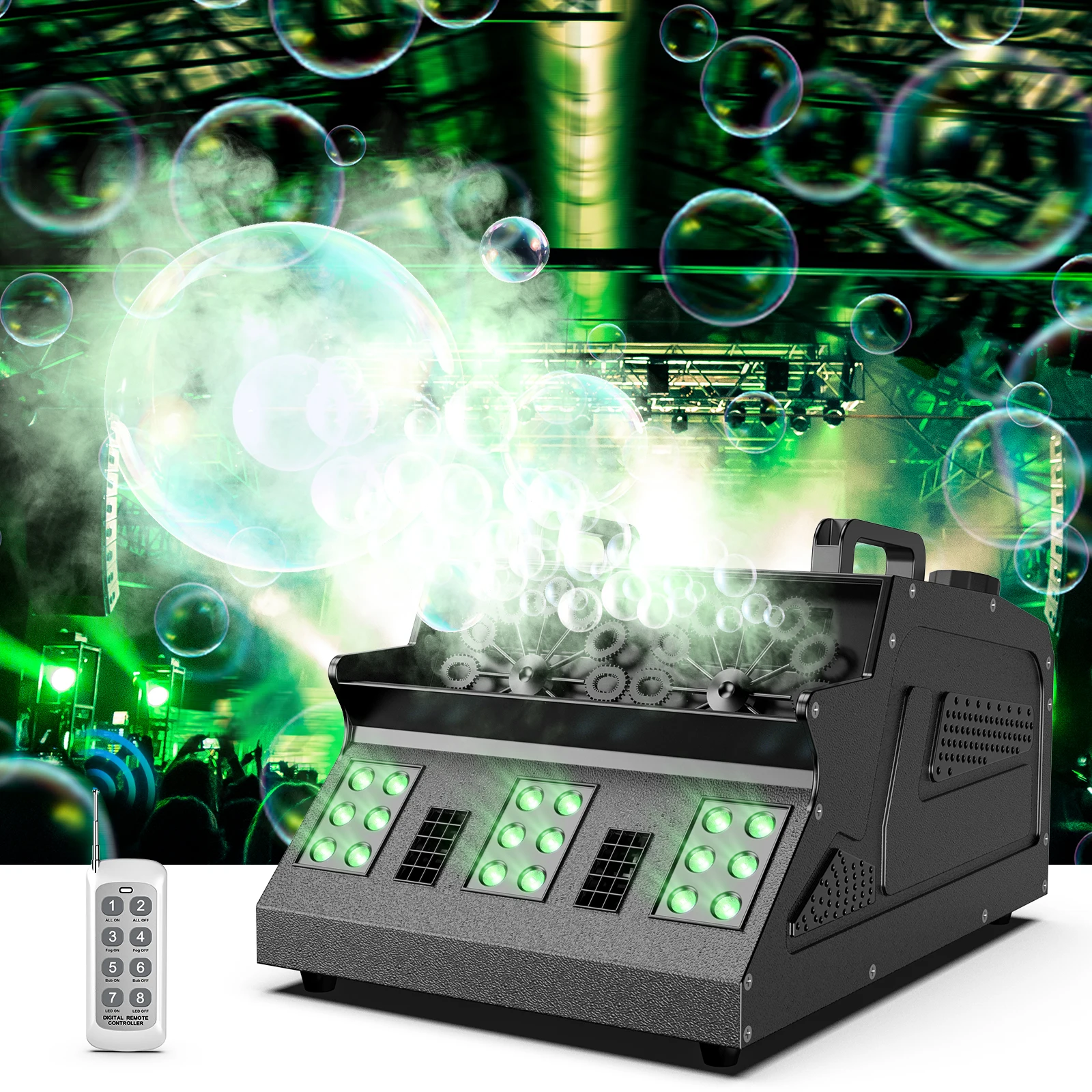 U`King 1500W LED RGB Smoke Bubble Machine With Remote Control For DJ Halloween Party Wedding Fog Bubble Machine
