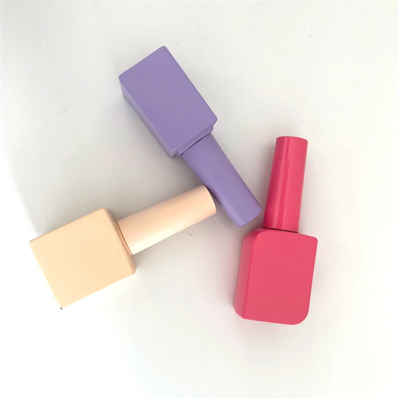 Factory Custom 8ml Frosted UV gel glass bottle packaging empty Square Silver cap nail polish bottle with Brush cap