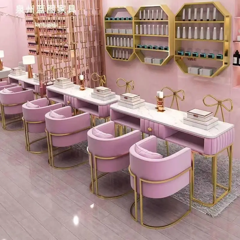 factory price clean style salon manicure table white marble nail table with gold legs