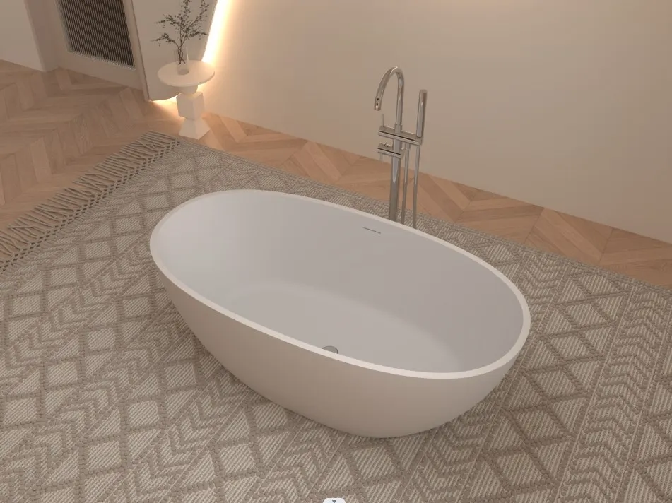 1300MM To 1800mm Custom White Matte Modern Bath Tub Bathroom Tub Artificial Stone Resin Solid Surface Freestanding Bathtub