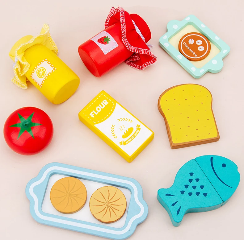 wholesale  kids bread maker coffee machine wooden kitchen toy set wooden toaster toy for kids