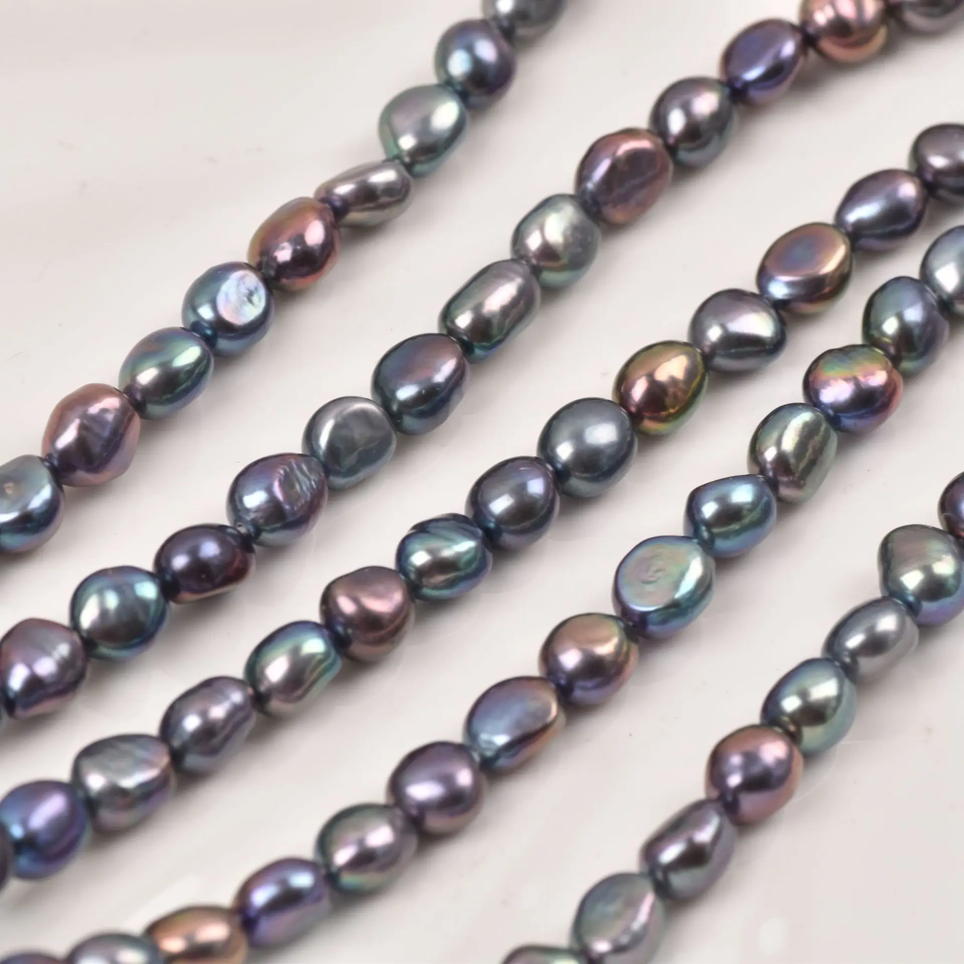 Wholesale 8-9mm/9-10mm Natural Freshwater Pearl Baroque Green Black Hole Beaded DIY Necklace