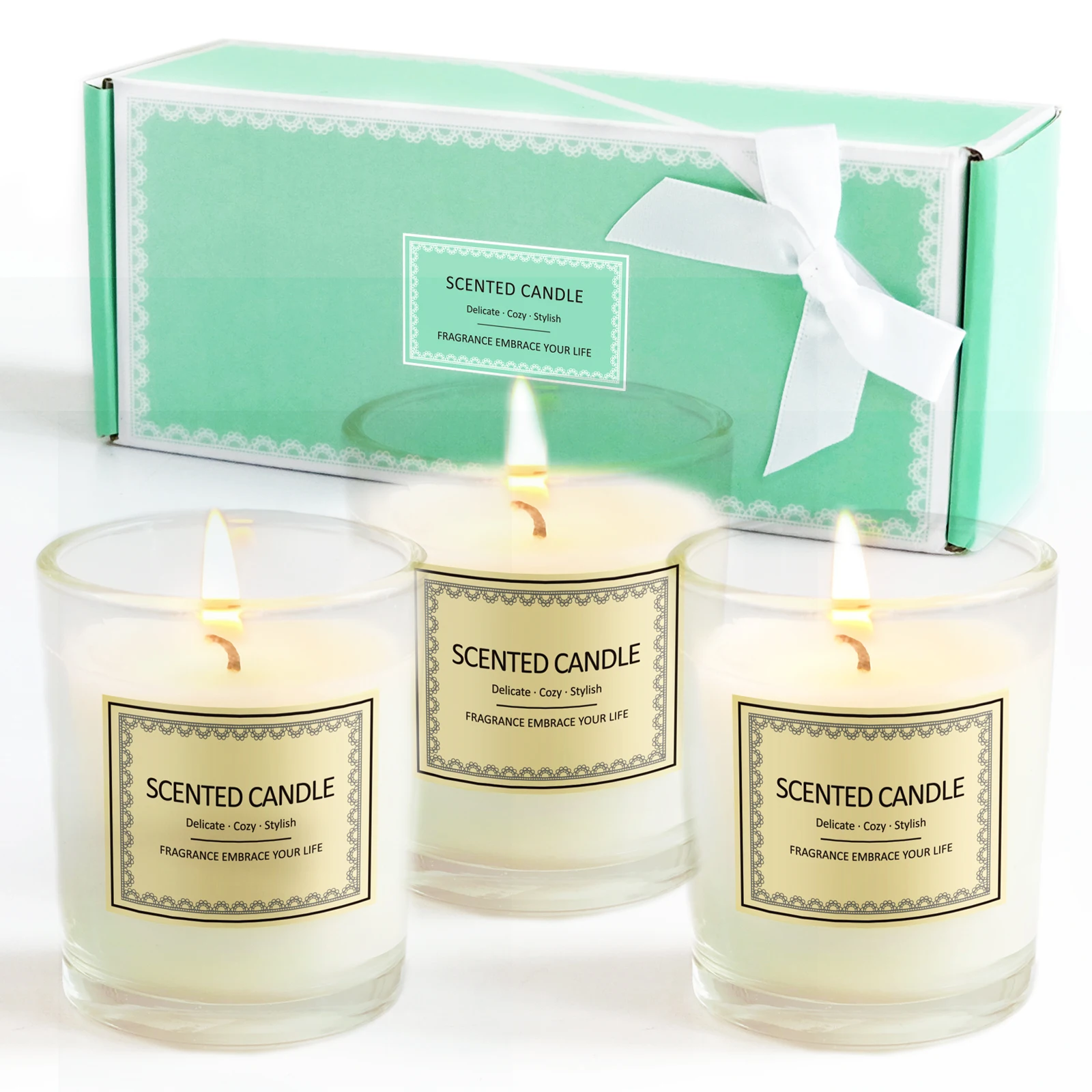 
Wholesale 3 Pack Clear Glass private label Candle OEM custom Soy Wax aromatherapy scented candles for Gift 