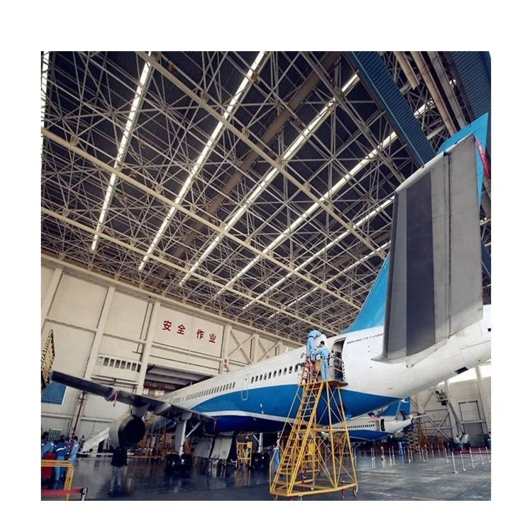 Large Span Space Frame Steel Truss Structure Prefabricated Aircraft Hangar Building