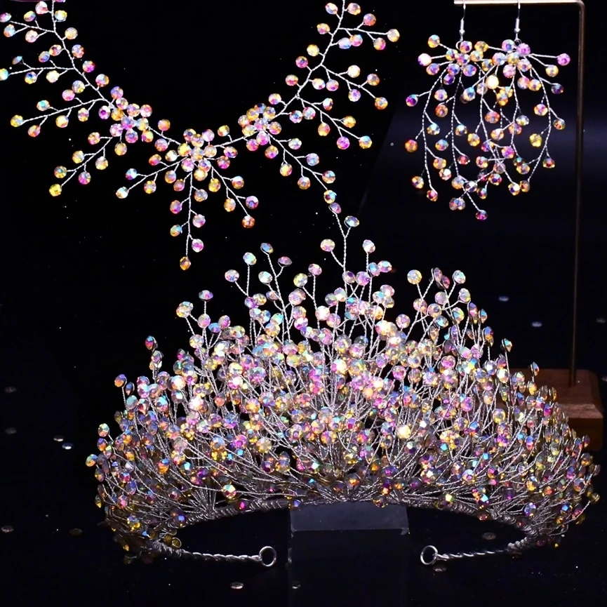 Роскошная тиара Miss World свадебные аксессуары для волос красочные серьги-короны со стразами комплект