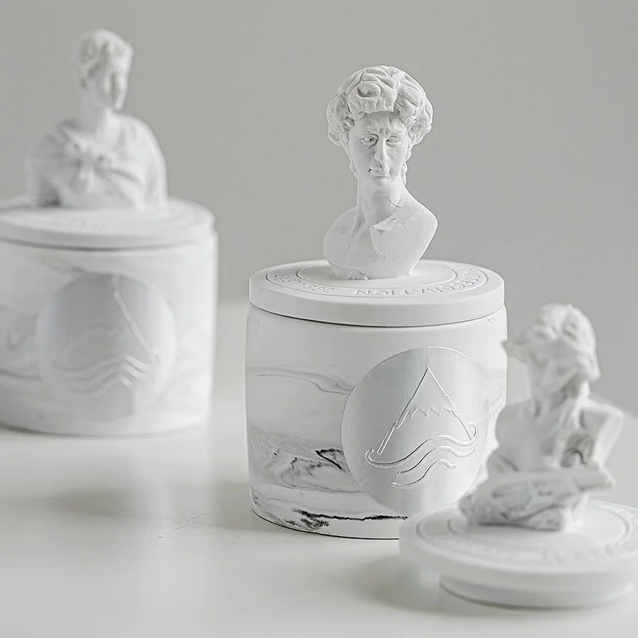Wholesale ECO Friendly Handmade David Plaster Gypsum Sculpture Fragrance Gardenia Soy Wax Candle Scented Candle