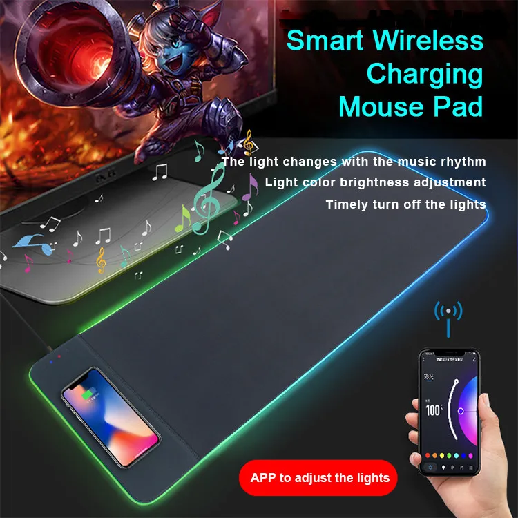  RGB компьютерный коврик для мыши со светодиодной подсветкой и USB-зарядкой большой с логотипом Настольный Беспроводной зарядное