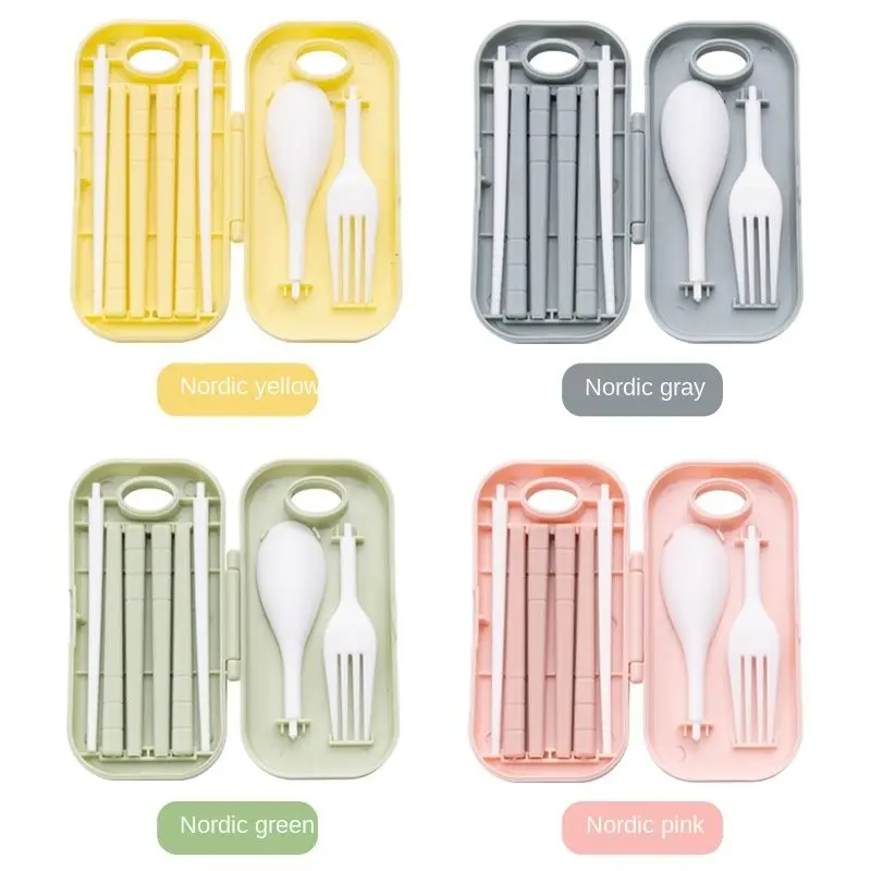 Green Folding Portable Spoon Fork Plastic Three Piece Flatware Cutlery Set With Case