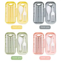 Green Folding Portable Spoon Fork Plastic Three Piece Flatware Cutlery Set With Case