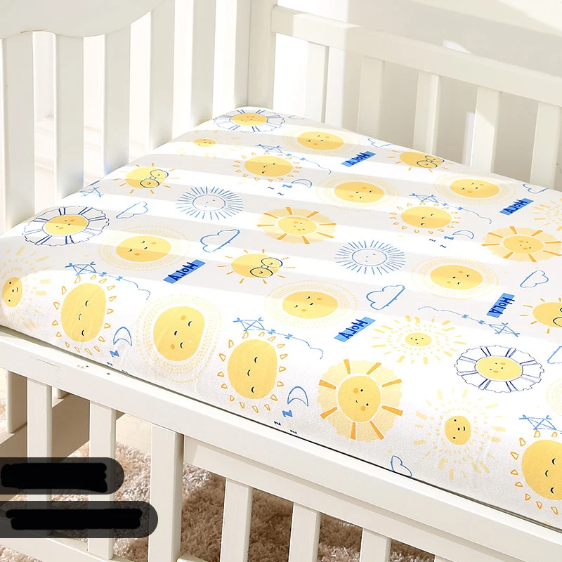 Customize & Wholesale Printed Cotton Jersey Fabric Baby Crib Cot Cover TPU  Waterproof Fitted Sheet Baby Mattress Cover