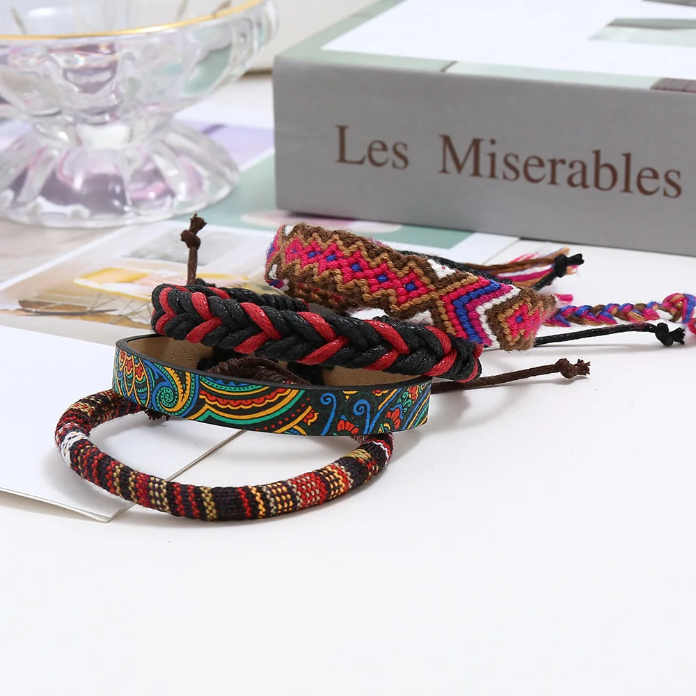 VRIUA New Thread Bracelet Retro Handmade Boho Multicolor String Cord Woven Braided Friendship Bracelets Women Men