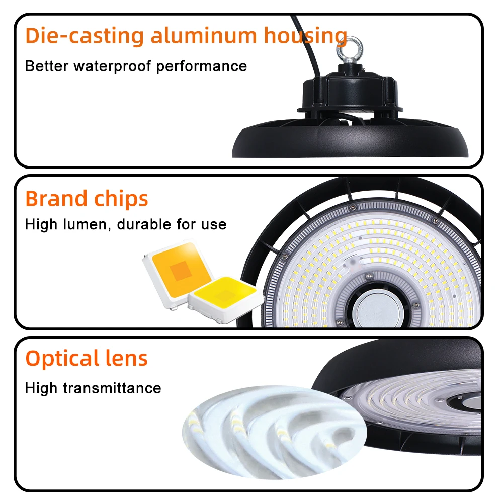 KCD 100w 150w 200w 300w Explosion Proof Anti Glare Reflector Industrial IP65 Warehouse Workshop LED UFO High Bay Lights