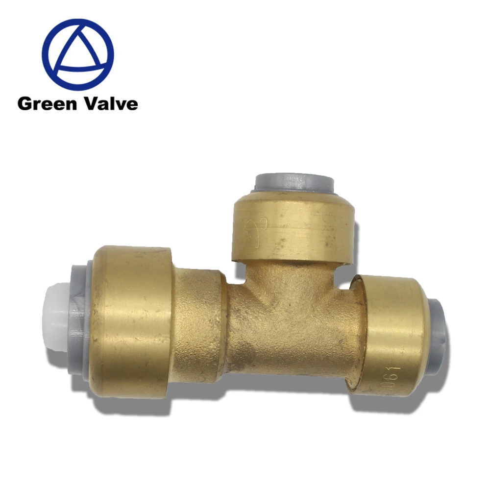 Green Valve Brass Equal Fast Installation 3-Way Push Fit Fitting Tee-valve  High Quality Pipe Fittings