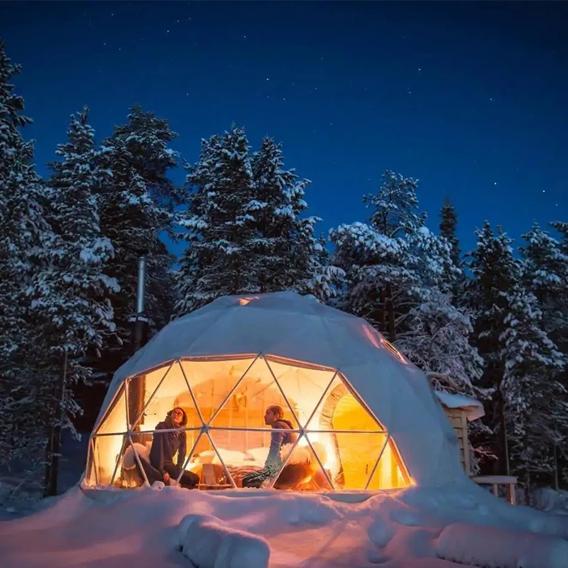 FEAMONT Factory Direct Sale Custom Large Geodesic-Dome-Tent Luxury PVC Dome Glamping Tent Windproof Soundproof Tent Outdoor