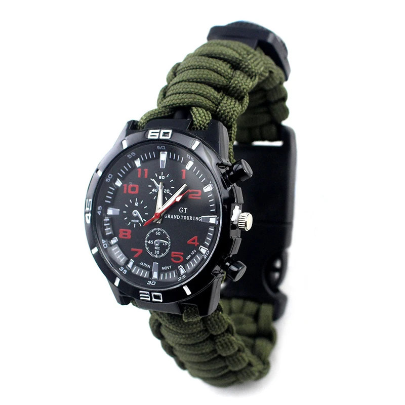 First Aid Men 550 Paracord Survival Watches, Wholesale Outdoor Hiking Shopping Compass Watch