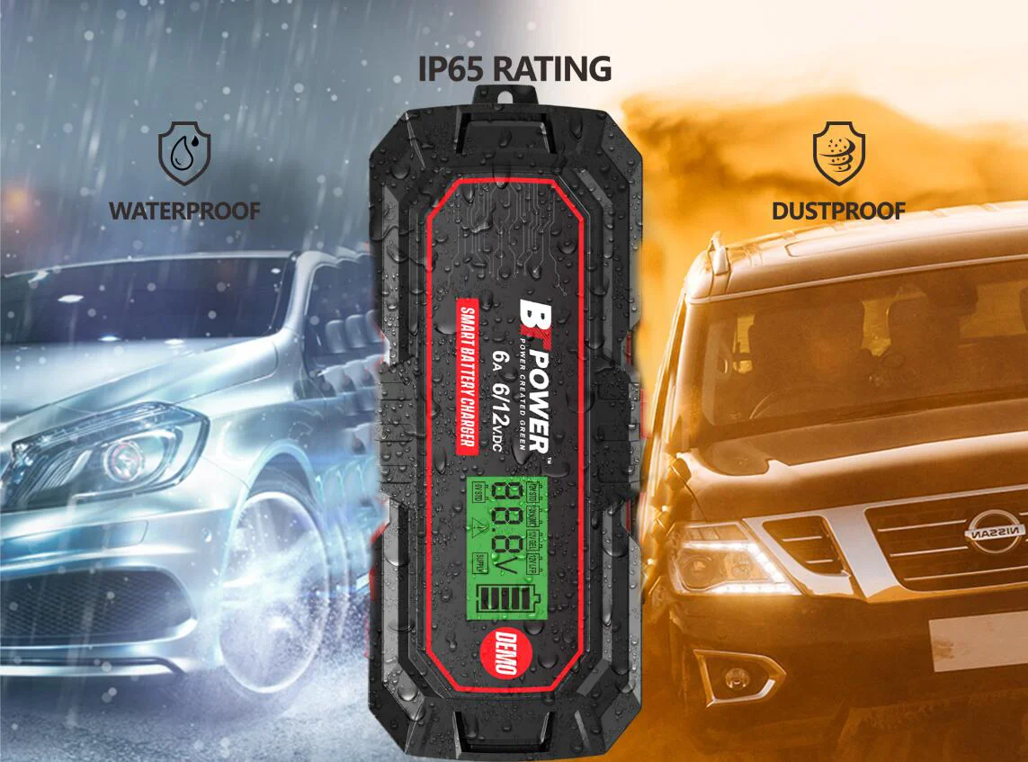 12v 6A battery charger for Car, Truck, Motorcycle, Lawn Mower, Boat, RV, SUV, ATV and More