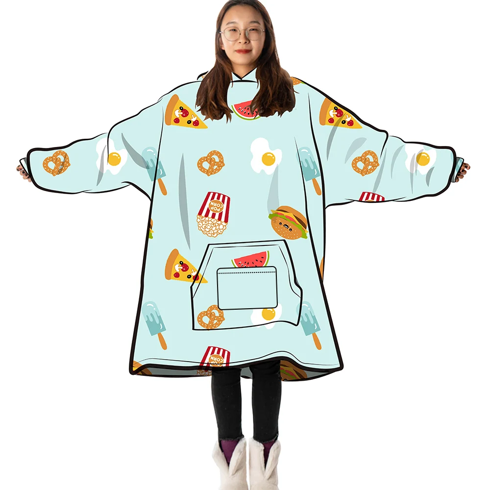 Super Warm Light Weight Grey Oversize Wearable Blanket Hoodie for Women Men Kids Gift Polyester Blanket Sweatshirt