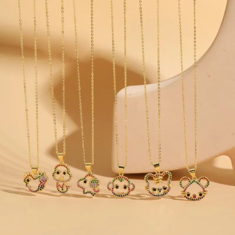 Hot Sale 12 Zodiac Animals Pendant Zircon Pendant 14K Gold Plated Copper Necklace Jewelry