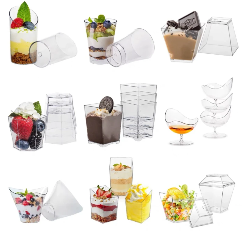 Mini Parfait Cups Clear Reusable Mini Plastic Dessert Cups Square Tasting Bowl Appetizers Puddings Cups with Lid