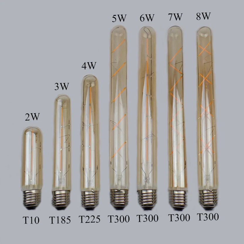 Dimmable 2W 3W 4W 5W 6W 7W 8W Tubular Vintage Edison LED Bulb E26 E27 B22 Antique Filament LED Light Bulb T10 T185 T225 T30 T300