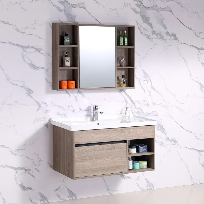 KD-BC003MFP-70 High Quality Waterproof Wooden Bathroom Vanity Cabinet with LED Mirror Modern Wall Hung Counter Top Basin Vanity