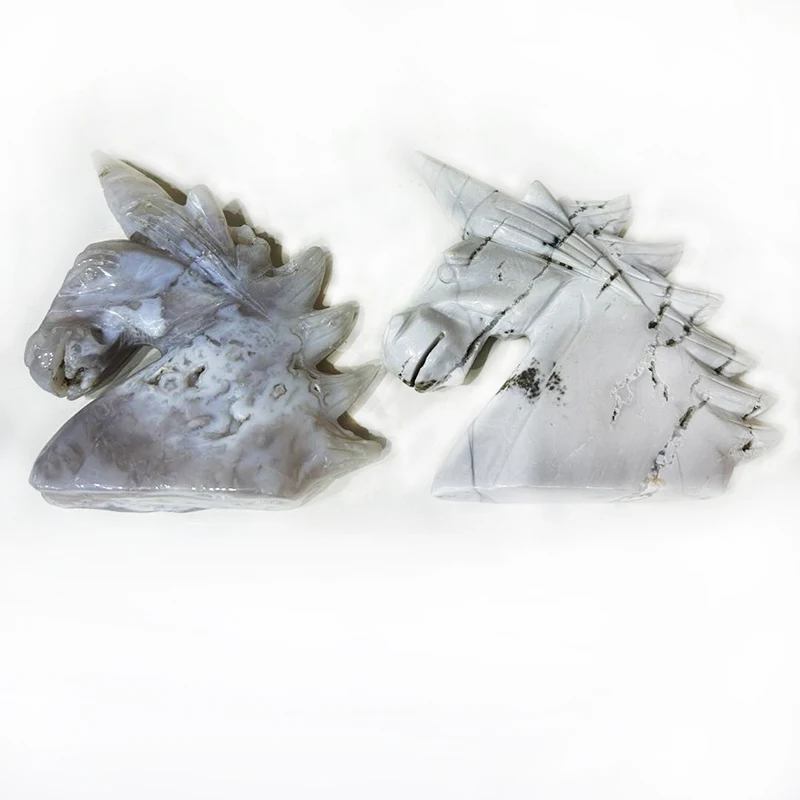 Wholesale Carved Crystal Animals Mixed Crystals Agate White turquoise Howlite Unicorn Head For souvenir