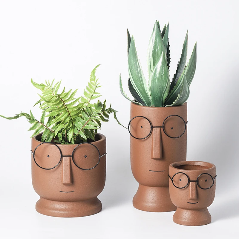 Unique design human head planter home garden ornament bust plant pot for flower succulent