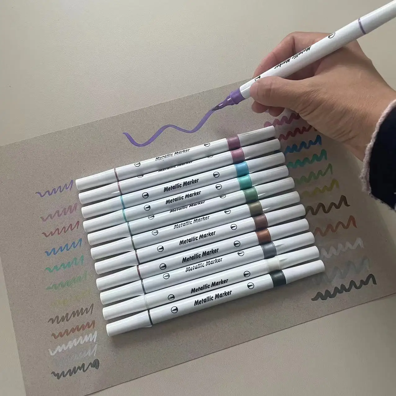 Dual tip brush fineliner glitter metallic acrylic marker paint pens for black cards