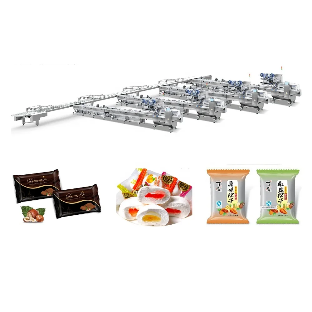automatic wafer/chocolate bar/biscuit feeding packaging flow pack machine