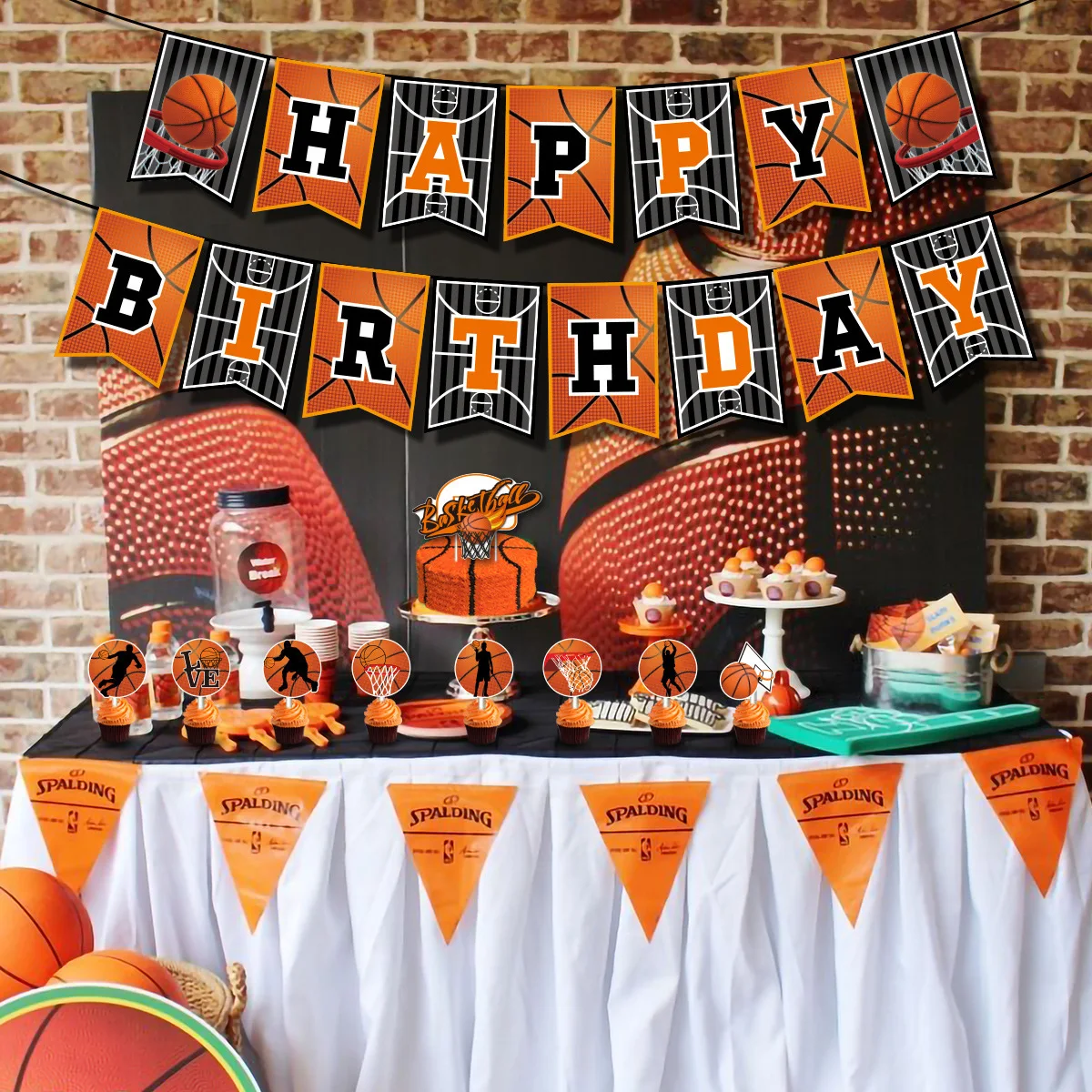 New Basketball themed party decoration sports game boy birthday flag pulling cake inserting balloon set soccer party supplies