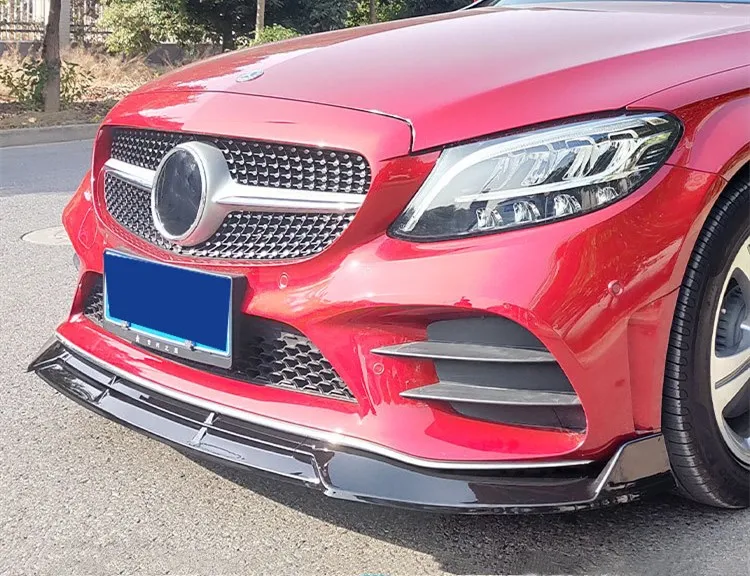 Front Bumper Lip For Mercedes Benz C Class W205 C200 2015-2018 2019-2021 3PCS Style ABS Front Splitter Spoiler Lip Body Parts