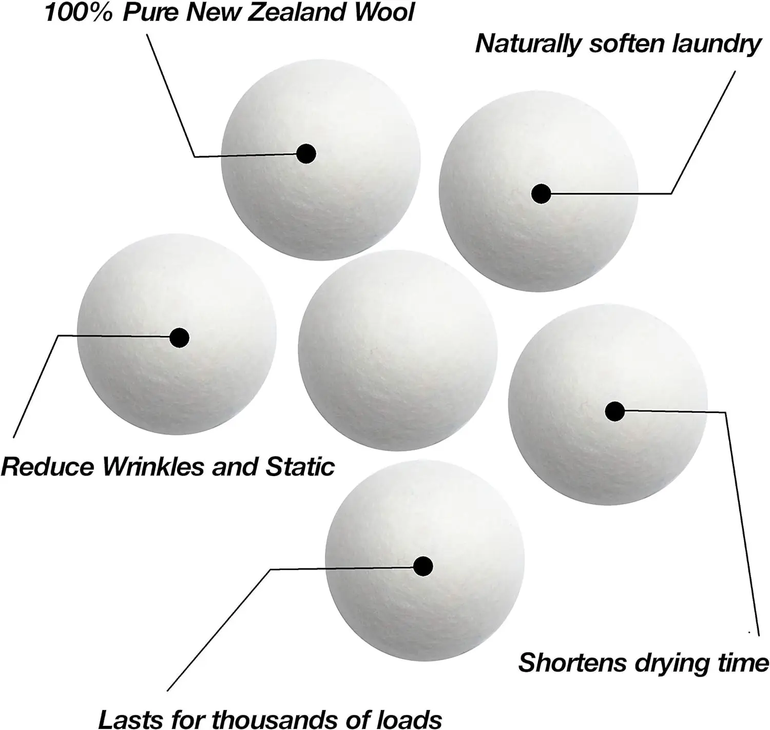 100% New Zealand Wool Dryer Balls Organic XL 6-Pack by Reusable Fabric Softener dryer balls for Laundry Dryer Sheets Alternative