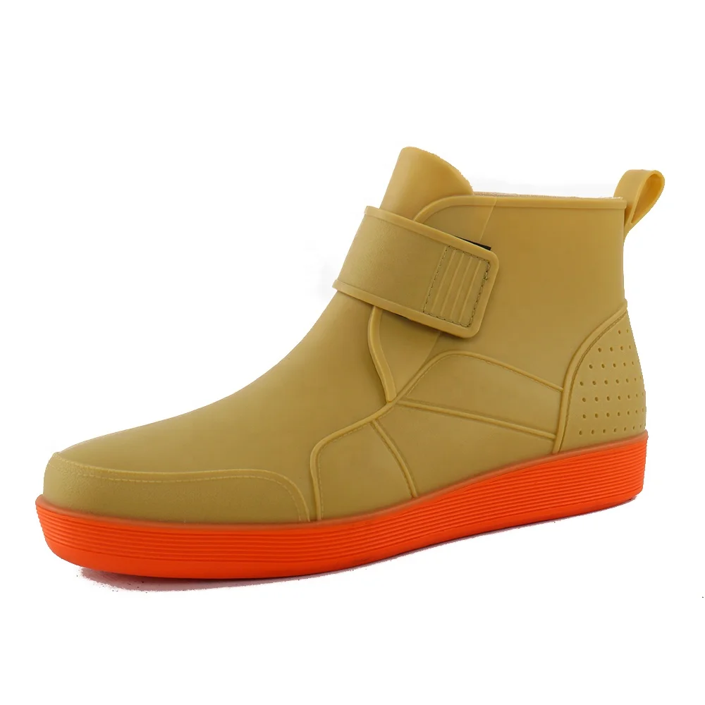 Непромокаемые сапоги для мужчин из ПВХ, для дождливой погоды обувь для девушек; Женские водонепроницаемые ботинки; Модная обувь без шнуровки, обувь без шнуровки, ботинки с открытой лодыжкой