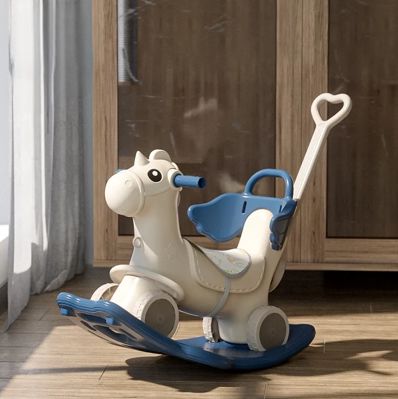 Factory Direct Sale 1MOQ Cheap Plastic Baby unicorn Rocking Horse 3 in 1 Children Walker Kids Ride on Animal Toy With Music