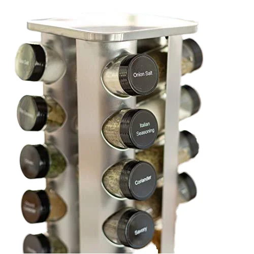 360 Turntable Rotating Spice Jar Rack Set Organizer Stainless Steel Revolving Carousel Kitchen Spice Rack With Glass Bottle