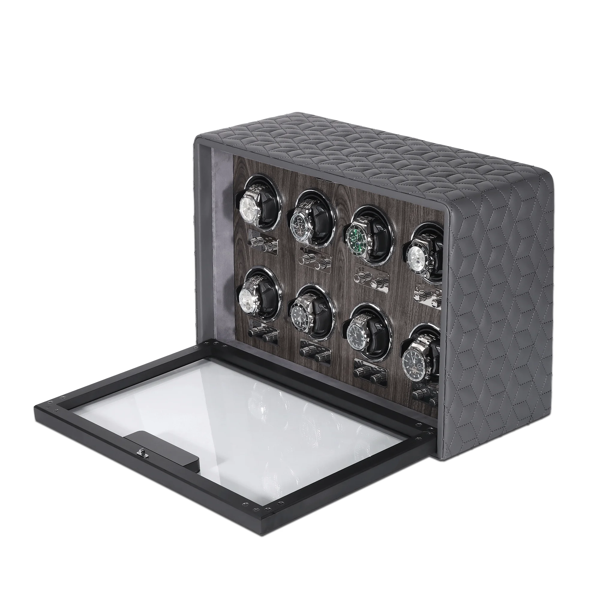 Luxury Handmade PU Leather Watch Winder with 8 Slots Safe MDF and Paper Storage Box for Watches and Accessories