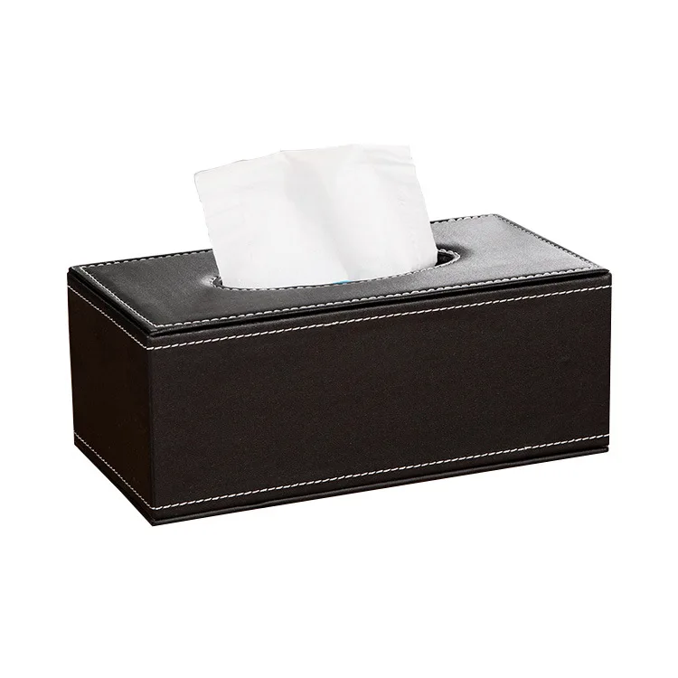 Luxury design plain rectangular soft pu leather gold napkin holder tissue box with cover for hotel farmhouse