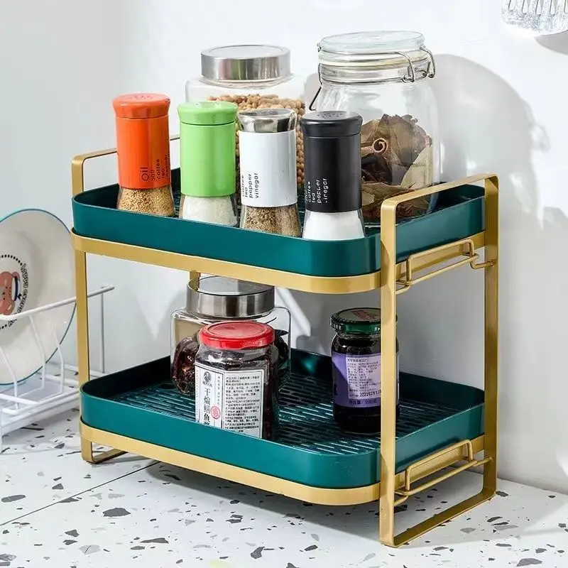 2/3-Tier Stainless Steel and Plastic Kitchen Organizer Plate/Cup/Gutter Storage Rack with Iron Kitchen Cabinet for Pot Storage