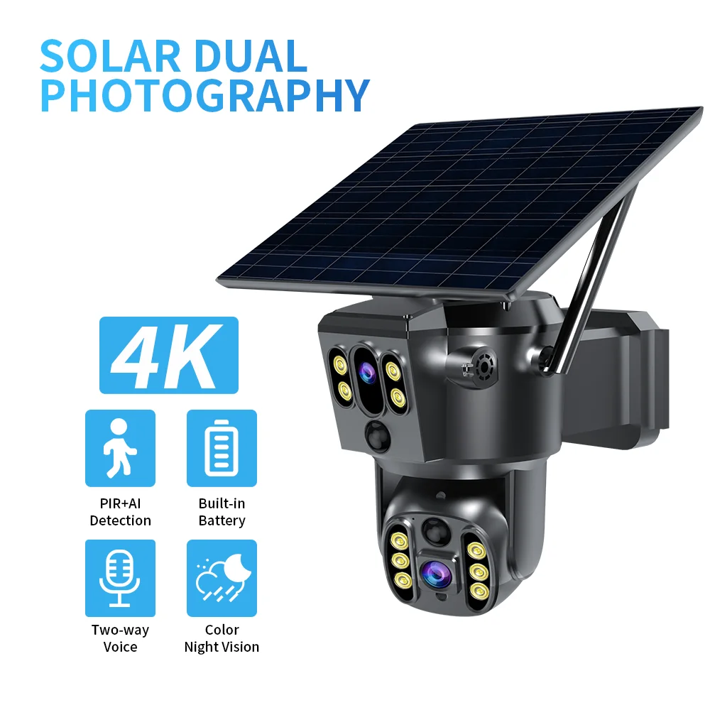 4MP Star Eye Ptz Solar Camera Outdoor Waterproof Motion Detection 18000mAh Battery Audio Solar Camera Wifi