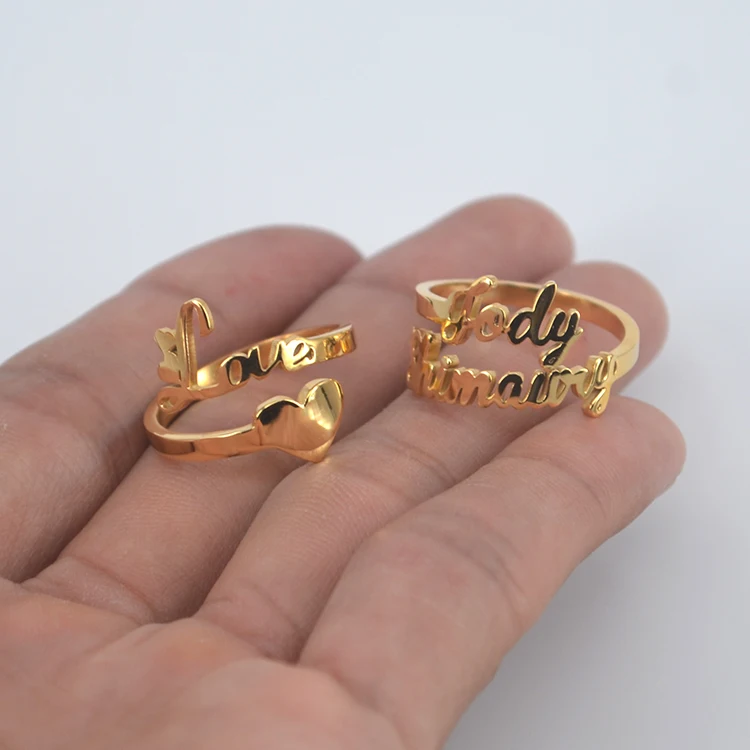 Stainless Steel Gold Plated Heart Design Personalized Custom Name Ring
