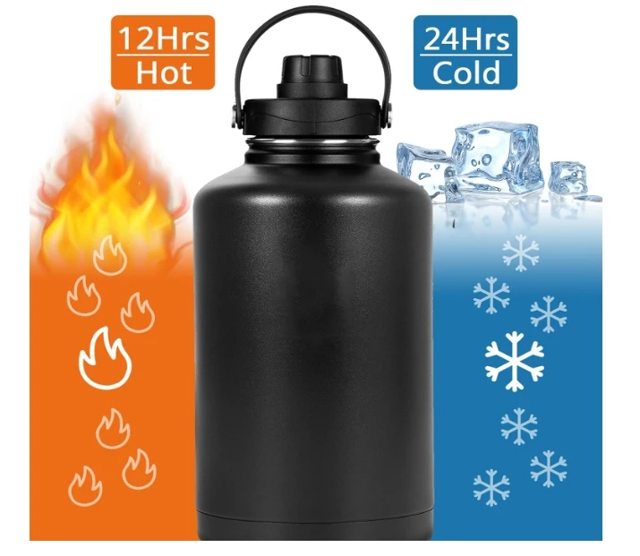 Half Gallon water JUG 64oz Water Bottle with Paracord Handle and Sleeve bag,  All Around Travel Tumbler with Handle