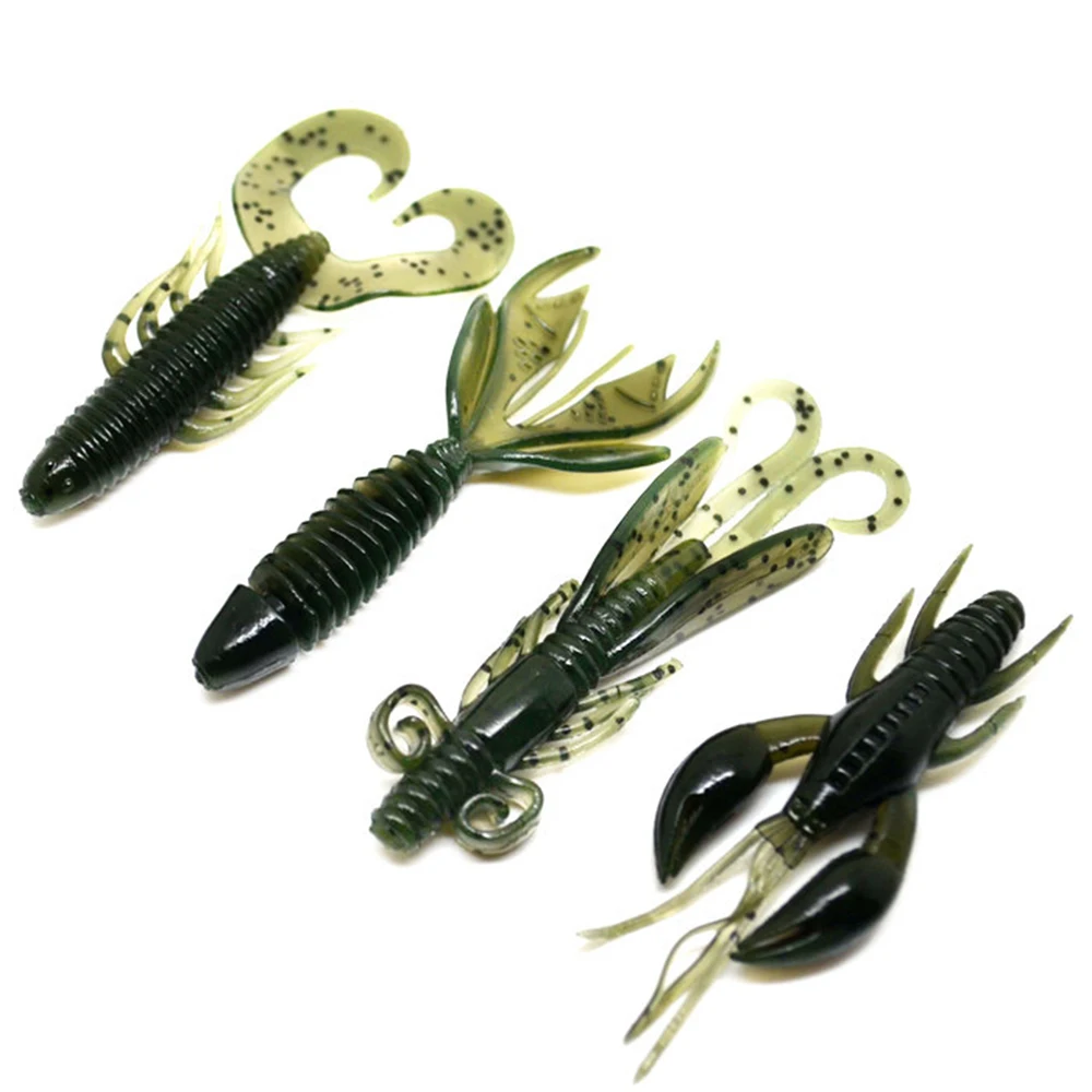 Newbility 4pieces Crayfish Ghost Shrimp Flowtail Maggots fishing soft lures sets