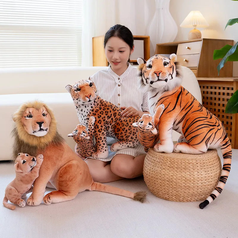 Lovely New Lifelike Soft Leopard Plush toy Stuffed Tiger Doll Plush Simulation Lion Toys Birthday Gift for Children