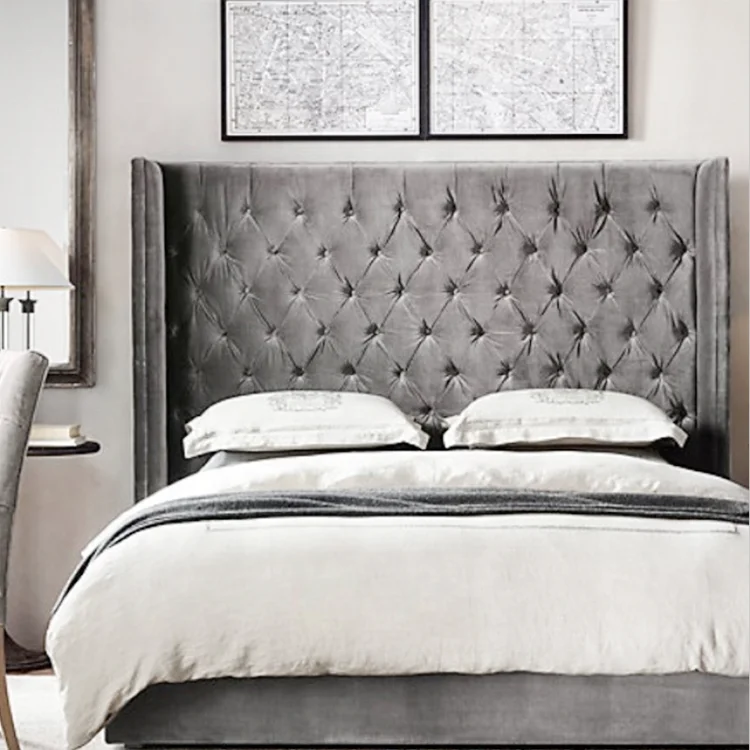 American luxury modern wooden soft lazy plywood upholstered high headboard double and chesterfield single size twin tufted bed