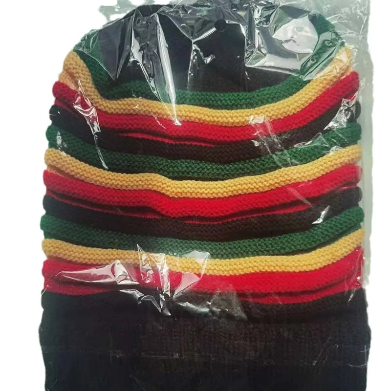 Fashion Jamaican Reggae Cap Multi Colour Striped Hat Crochet Slouchy Baggie Beanie Skullies Rasta Hat Unisex