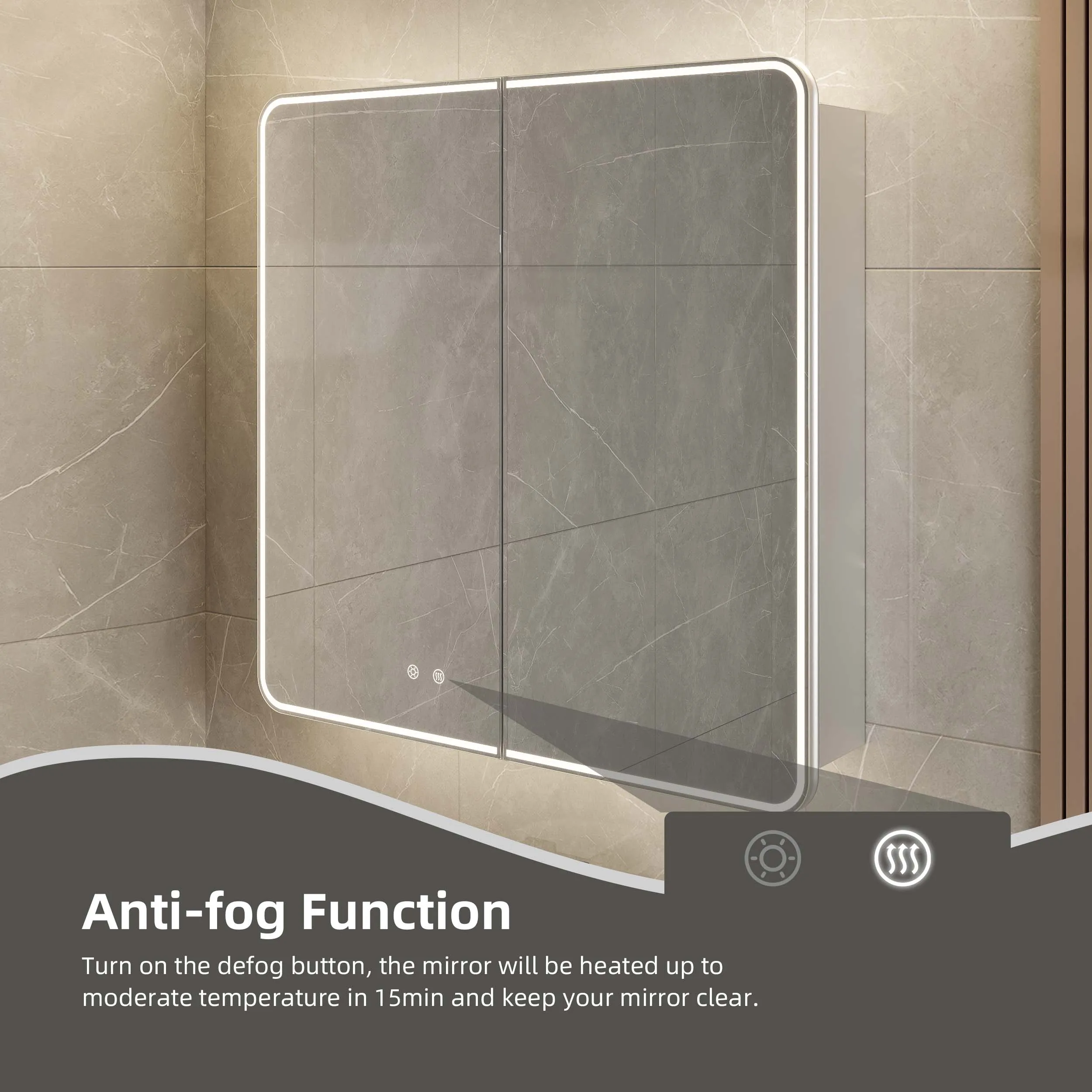 Modern 800mm Smart Touch Surface Mount Frontlit Anti Fog Washroom Medicine Toilet Led Lights 2 Door Mirror With Cabinet Bathroom