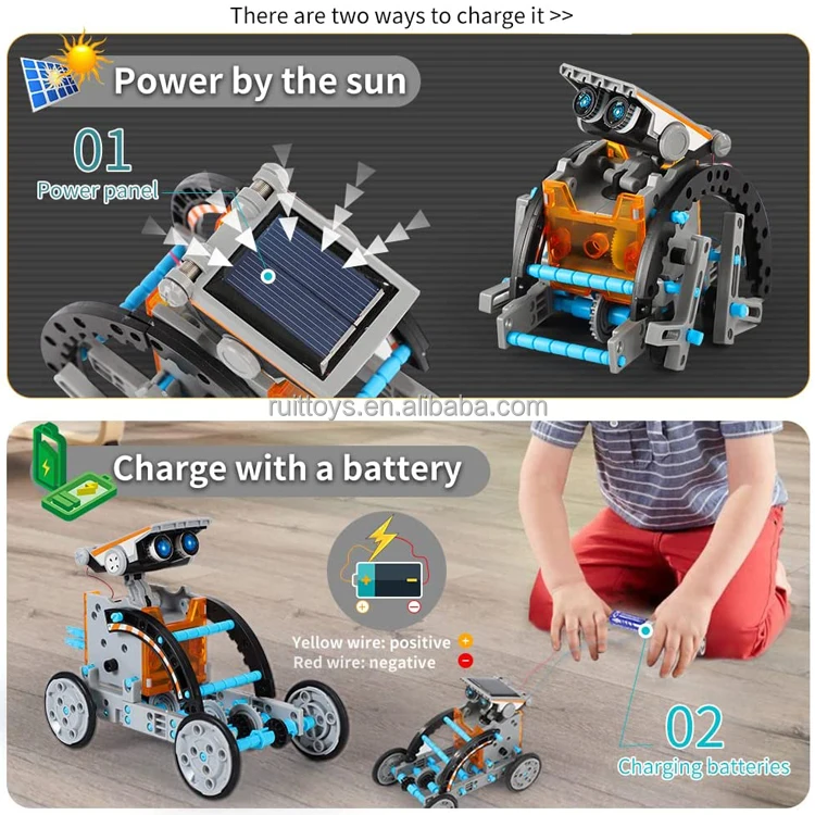 Обучающие игрушки-роботы на солнечной батарее STEM 12 в 1 190 шт. набор для самостоятельного строительства и научных экспериментов детей 8-10