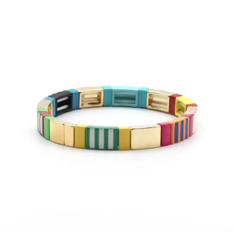 tile bracelet Macaron colorful candy tie hand painting oil irregular patchwork hand-painted trendy couple bracelet